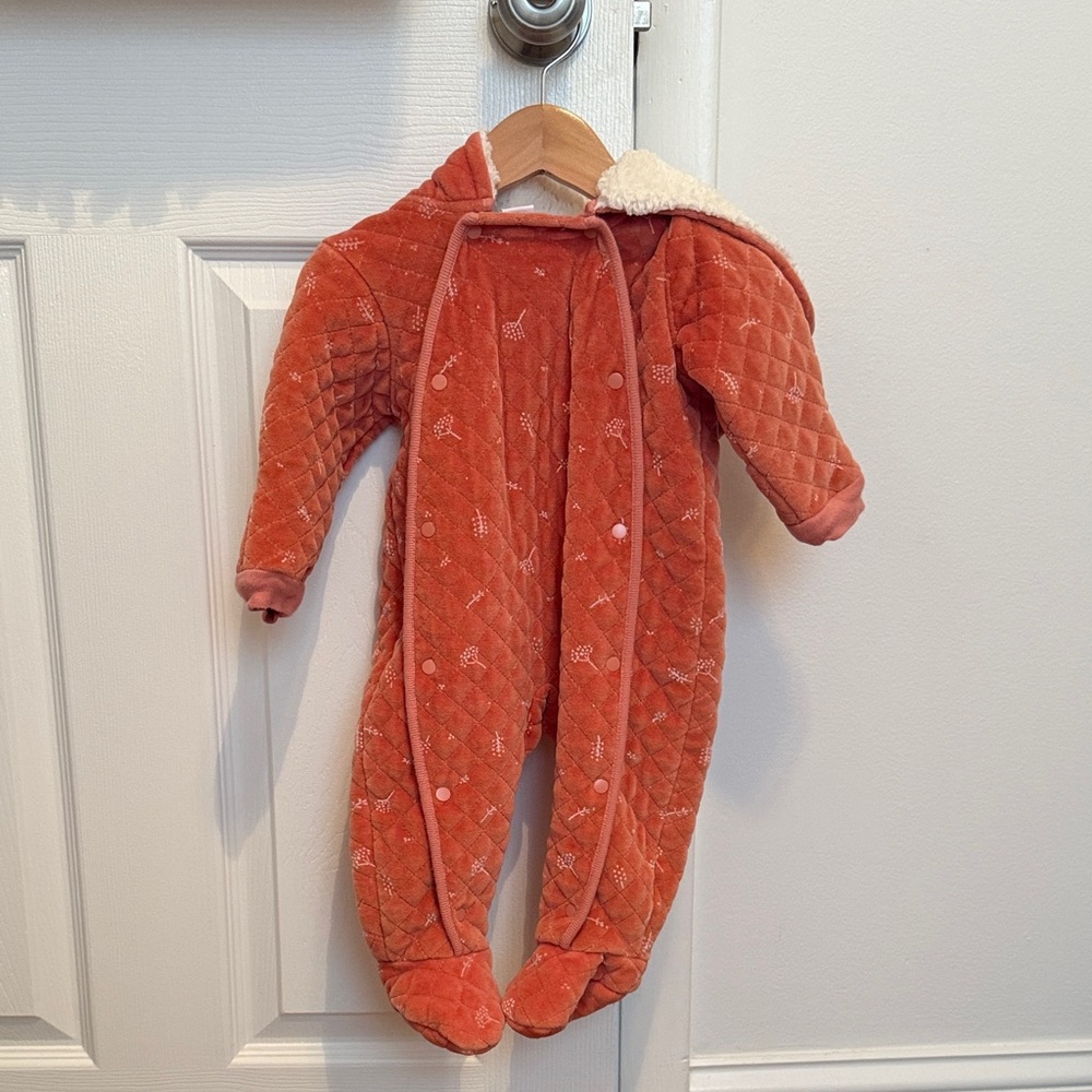 Nordstrom Coral Quilted Footed One-Piece with Sherpa Hood